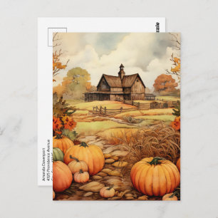 Carte Postale Ferme citrouille automne récolte Thanksgiving