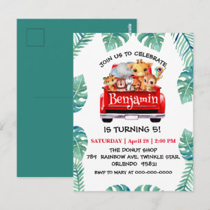 Carte Postale Ferme de jungle de zoo mignon camion tracteur garç