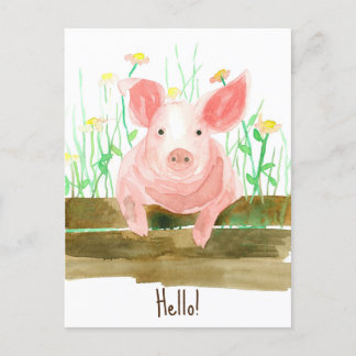 Carte Postale Ferme de porcs Animaux Barnyard Fleurs sauvages de