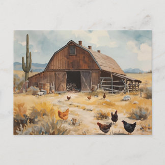 Carte Postale Ferme du désert Grange avec poulets