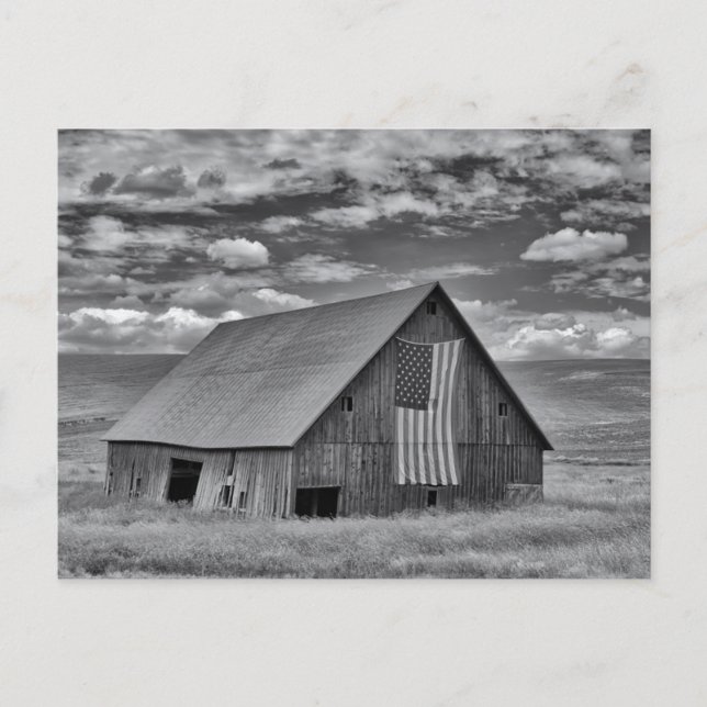 Carte Postale Fermes | BW American Flag Barn Scene (Devant)