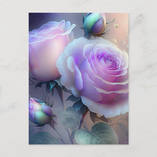 Carte Postale Fermeture des roses roses Iridescentes (Devant)
