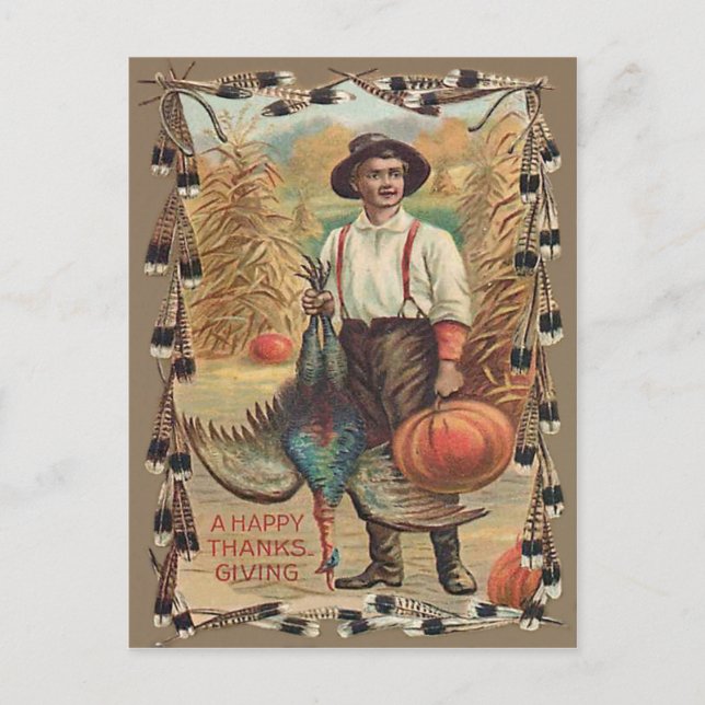 Carte Postale Fermier Turquie Citrouille Corn Shock Feathers (Devant)