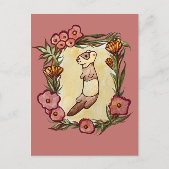 Carte Postale Ferret Floral Nature Ferrets (Devant)