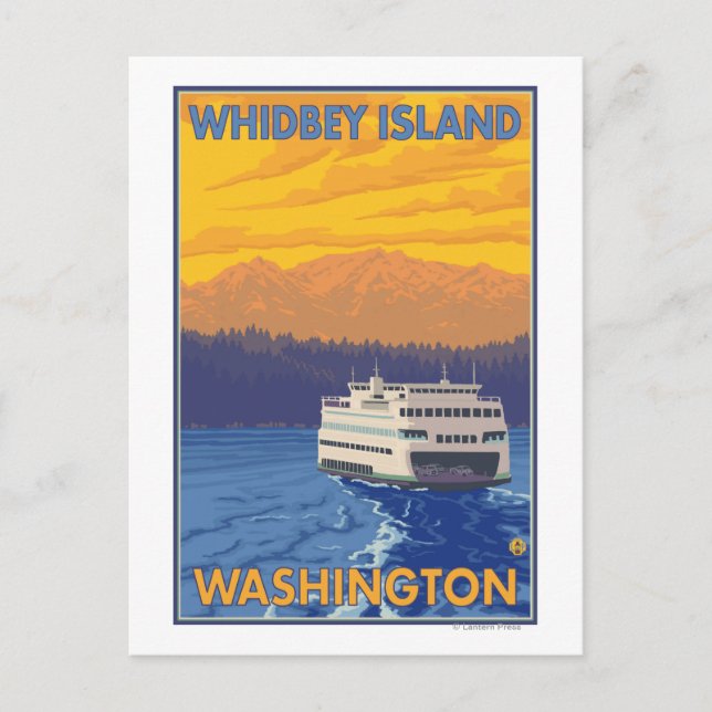 Carte Postale Ferry and Mountains - Whidbey Island, Washington (Devant)
