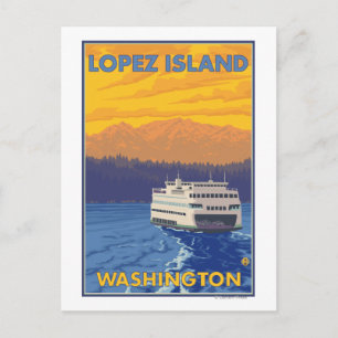 Carte Postale Ferry et montagnes - Lopez Island, Washington