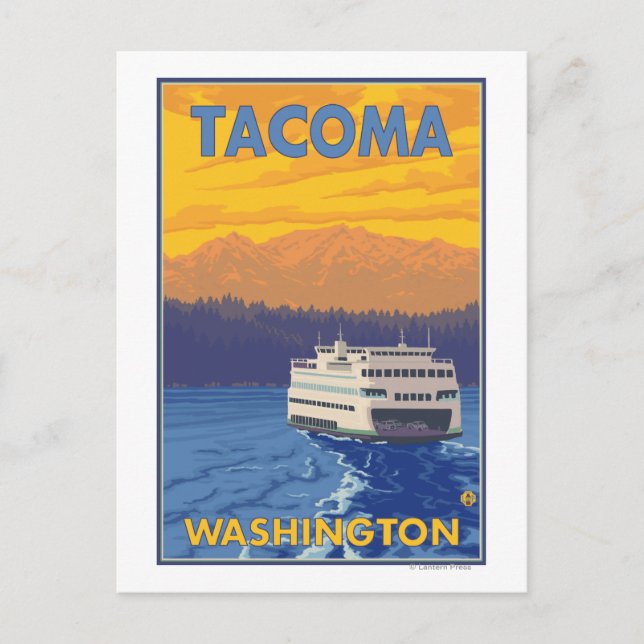 Carte Postale Ferry et montagnes - Tacoma, Washington (Devant)