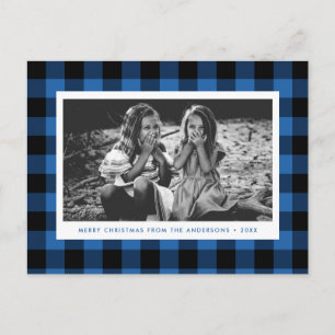 Carte Postale Festif Bleu Buffalo Plaid Photo unique Noël