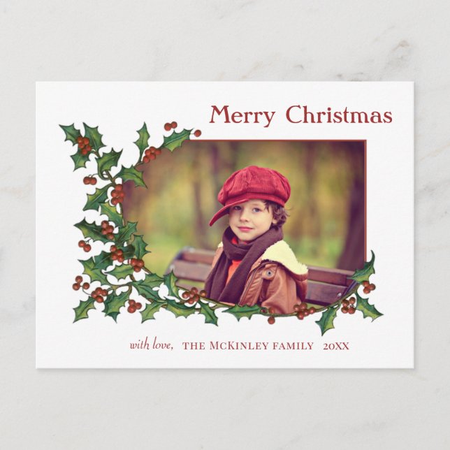 Carte Postale Festif Colorful Holly, Salutation & Photo (Devant)