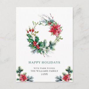 Carte Postale Festif Holly Berry Wreath Joyeux Noël