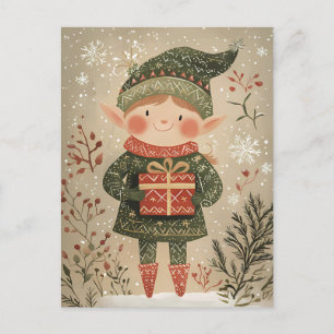 Carte Postale Festif mignon Gnome Noël Salutation