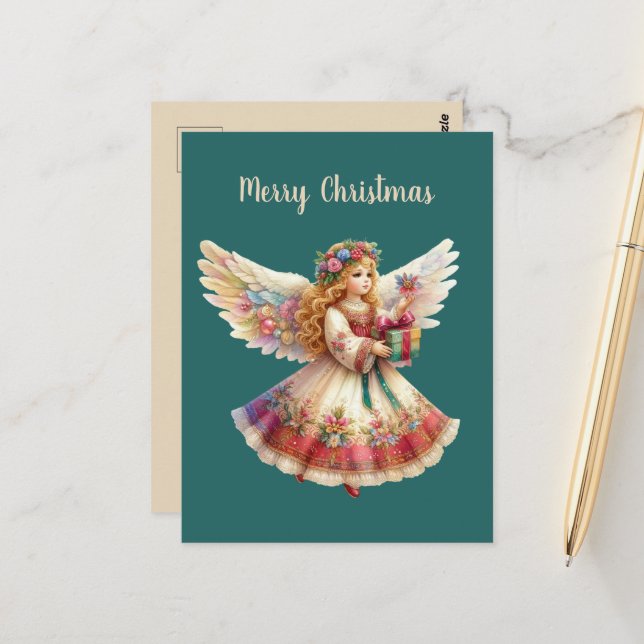 Carte Postale Festif Noël Angel ajouter un message (Devant/Arrière en situation)