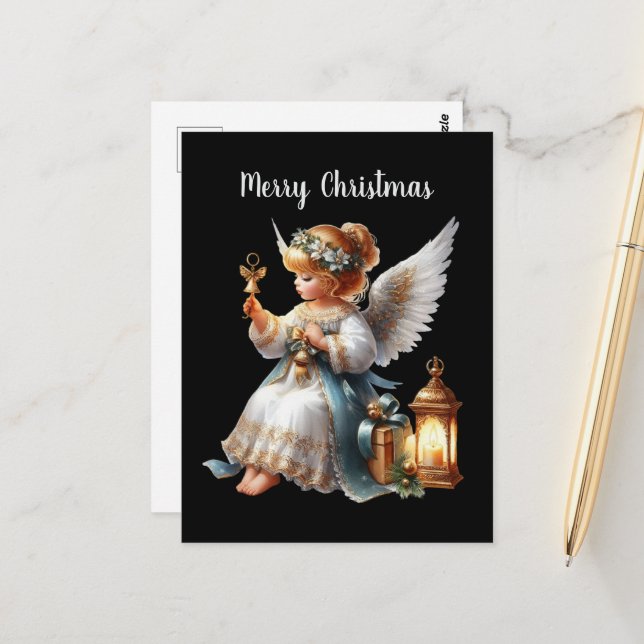 Carte Postale Festif Noël Angel ajouter un message (Devant/Arrière en situation)