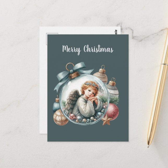 Carte Postale Festif Noël Angel ajouter un message (Devant/Arrière en situation)