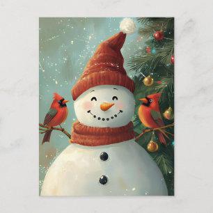Carte Postale Festif Noël Salutation Snowman et Cardinals