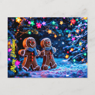 Carte Postale Festif pain d'épices hommes neige imaginaire