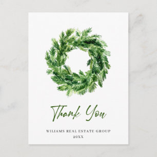Carte Postale Festif Pine Branche Wreath Merci de Noël