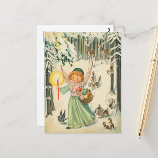 Carte Postale Festif rétro vintage Noël Angel (Devant/Arrière en situation)