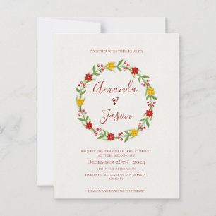 Carte Postale Festif Serre de Noël Rouge Vert Floral mariage