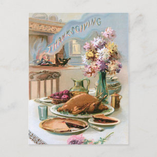 Carte Postale Festif Vintage Thanksgiving diner