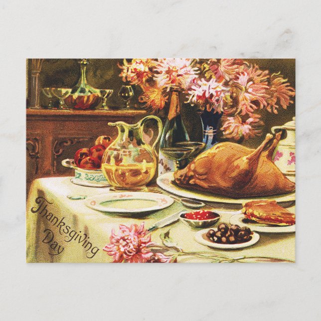 Carte Postale Festif Vintage traditionnel Thanksgiving Dîner (Devant)