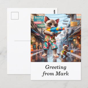 Carte Postale Festival de chats jouant à Songkran en Thaïlande