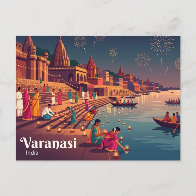 Carte Postale Festival Diwali, Varanasi Inde (Devant)