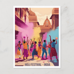Carte Postale Festival Holi en Inde Vintage
