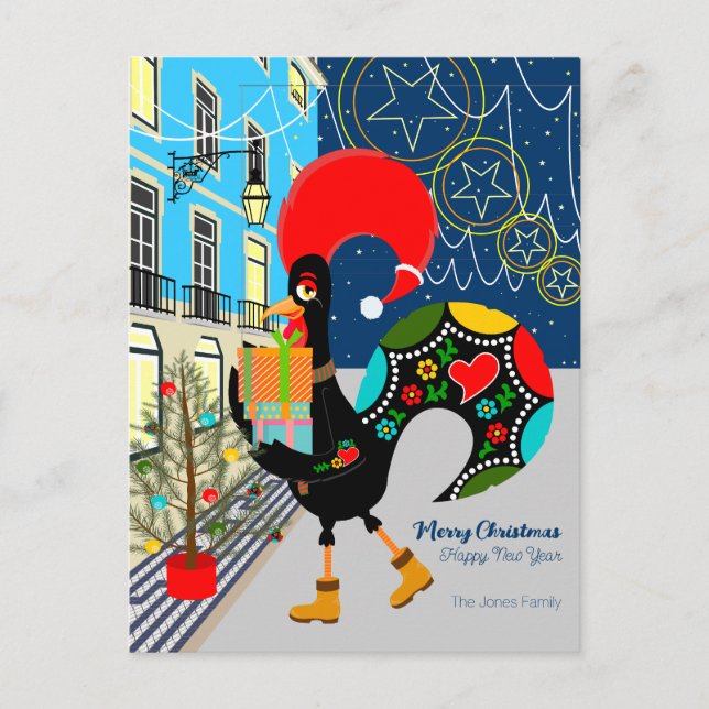 Carte Postale Festivals de Noël avec le coq portugais (Devant)