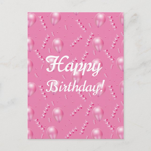 Carte postale festive avec ballons roses et confet (Devant)
