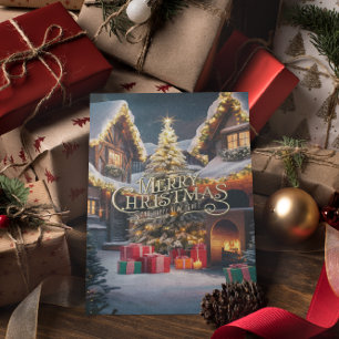 Carte Postale Festive Cheer : Présents et une maison