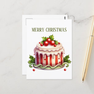 Carte Postale Festive Christmas aquarelle cake ajouter du texte