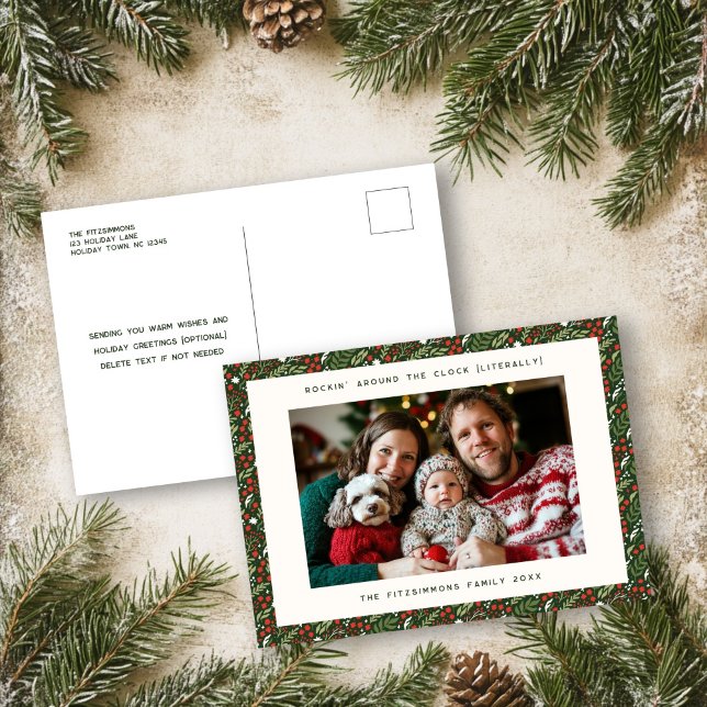 Carte postale Festive Christmas Holly Holiday (Holly Leaf Christmas horizontal photo post card)