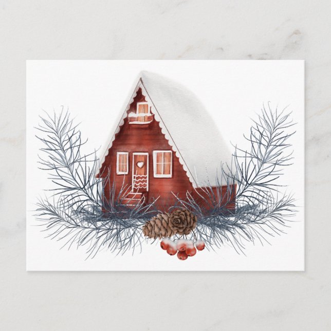 Carte Postale Festive de la maison d'hiver (Devant)