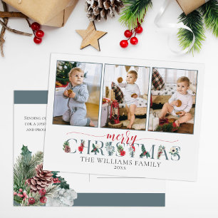 Carte Postale Festive Foliage Joyeux Noël Floral 3 photos