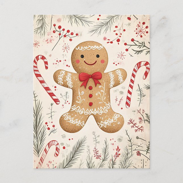Carte Postale Festive Gingerbread Homme Noël Salutation (Devant)