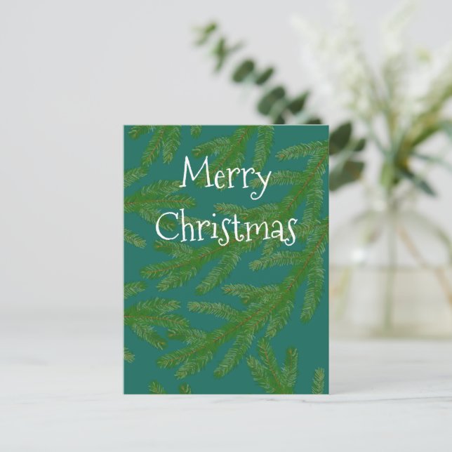 Carte Postale Festive Green Fir Tree Branches Noël (Debout devant)