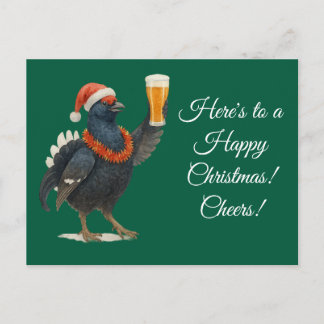 Carte Postale Festive Grouse with Santa Hat Christmas postcard