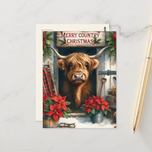 Carte Postale Festive Highland cow ajouter un message