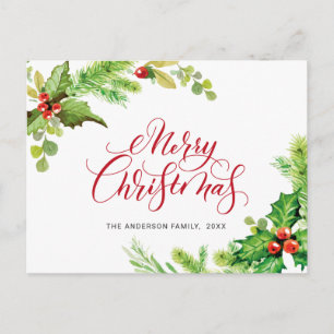 Carte Postale Festive Holly Berry Joyeux Noël
