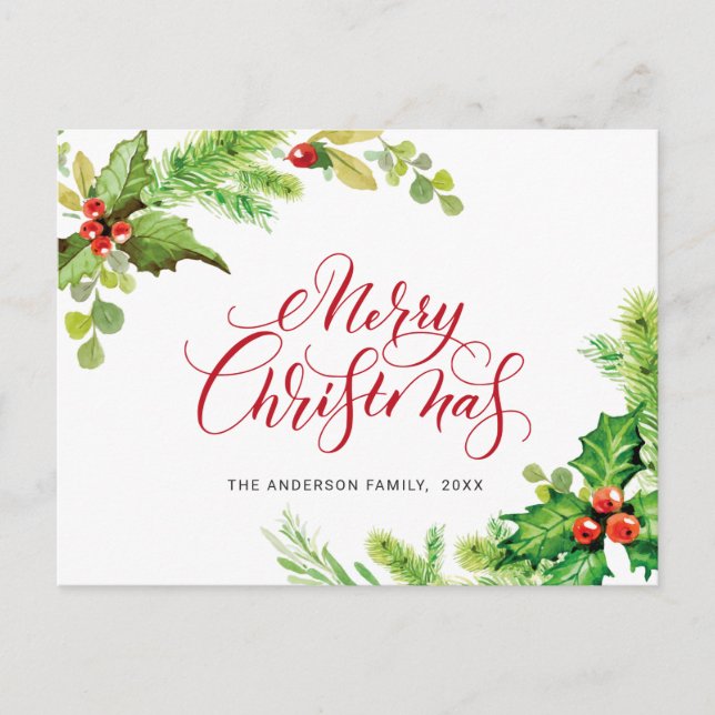 Carte Postale Festive Holly Berry Joyeux Noël (Devant)