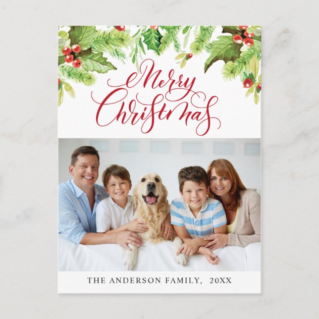 Carte Postale Festive Holly Berry Joyeux Noël Fête PHOTO (Devant)