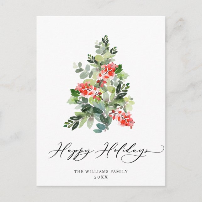 Carte Postale Festive Holly Noël Arbre Salutation vacances (Devant)
