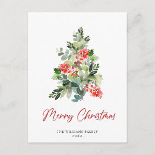 Carte Postale Festive Holly Noël Arbre Salutation vacances