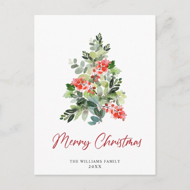 Carte Postale Festive Holly Noël Arbre Salutation vacances (Devant)