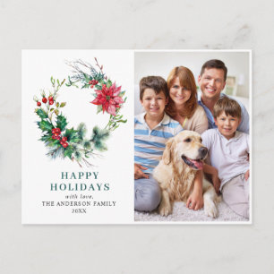 Carte Postale Festive Holly Wreath Joyeux Noël de Noël