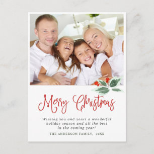 Carte Postale Festive Holly Wreath Noël Salutation de vacances P