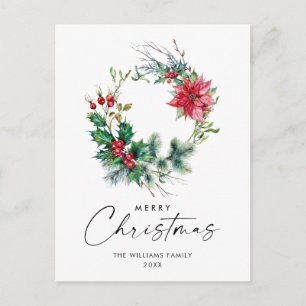 Carte Postale Festive Holly Wreath Noël Salutation vacances