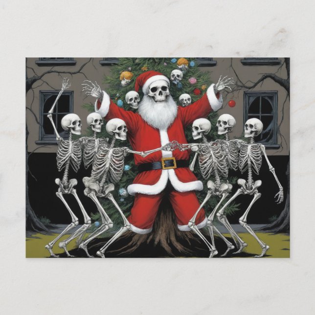 Carte Postale Festive Horror Père Noël et Dancing Skeletons (Devant)