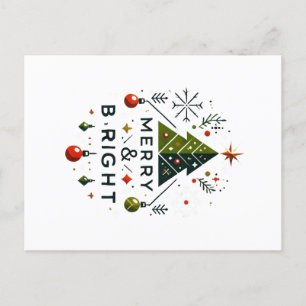 Carte Postale Festive Joyeux et brillant Design d'arbre de Noël